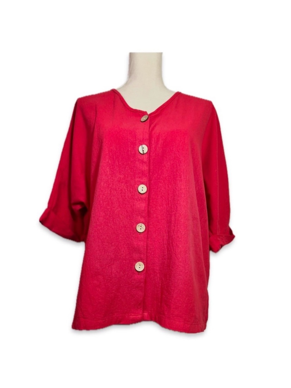 2 - Tops Bundle - 1- Red Linen/Cotton and 1-White Cotton Button Down Large - Picture 10 of 15